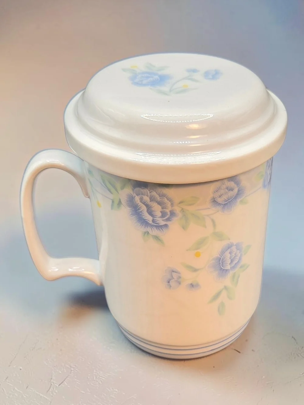 Floral Tea Mug with Infuser & Lid | Porcelain Blue Flower Tea Cup Set **